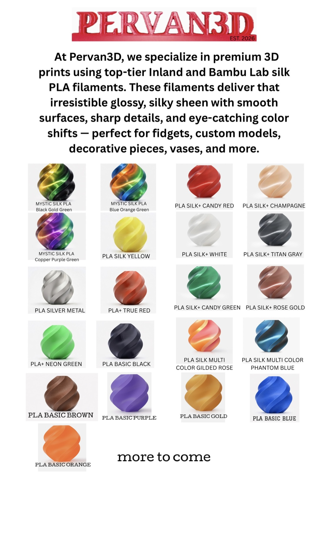 Available filament colors